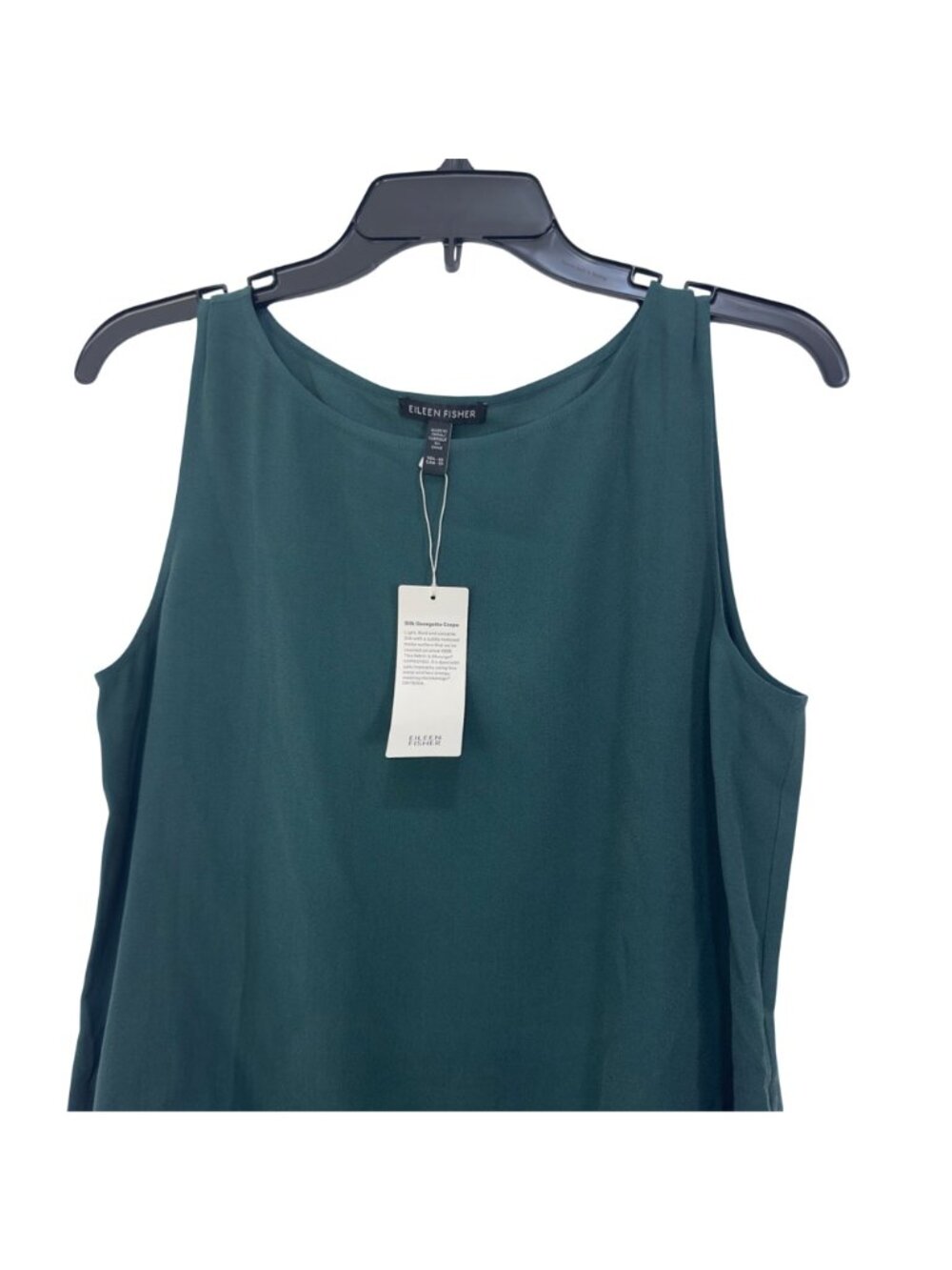 Eileen Fisher Sleeveless Hi-low 100% Silk Georgette Crepe Top Deep Teal Size XS - Picture 5 of 10